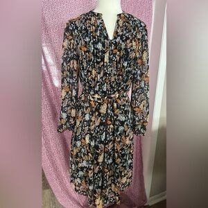 MSK Black and Orange Floral Long Sleeve Dress